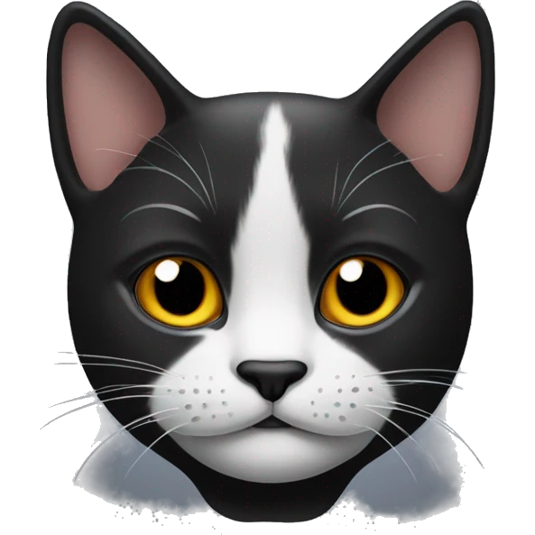 Head of a complete black cat that has only a white spot on the left side of the chin, neck and the space where the moustache grows  emoji