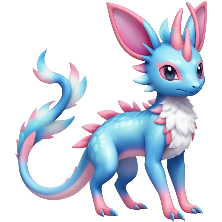 Colorful Shiny Exotic Amaura-Salandit-Aurorus-Sylveon-Fakémon-hybrid-creature (full body)  emoji
