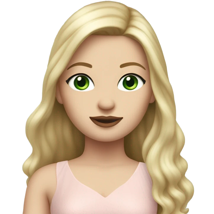Realistic White woman with Long blonde straight hair and green eyes, full body wearing Long soft pink tiered tulle dress, isolated emoji