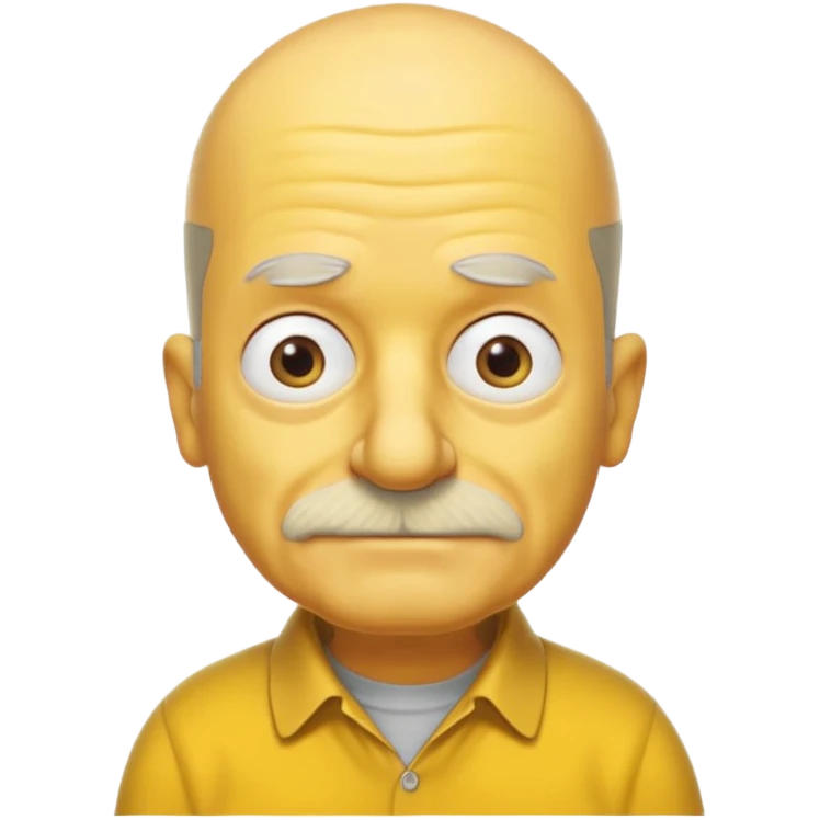 A 3D cartoon close-up portrait of an elderly yellow character styled like Grandpa Simpson, bald head with few tufts of hair, expressive wrinkles, yellow skin and shirt, Memoji-style lighting, matching Simpsons family design. emoji