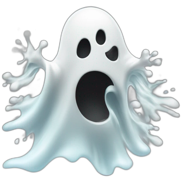 ghost stuck halfway in a wall ejecting a spray of white milky substance forward from center of body all over emoji