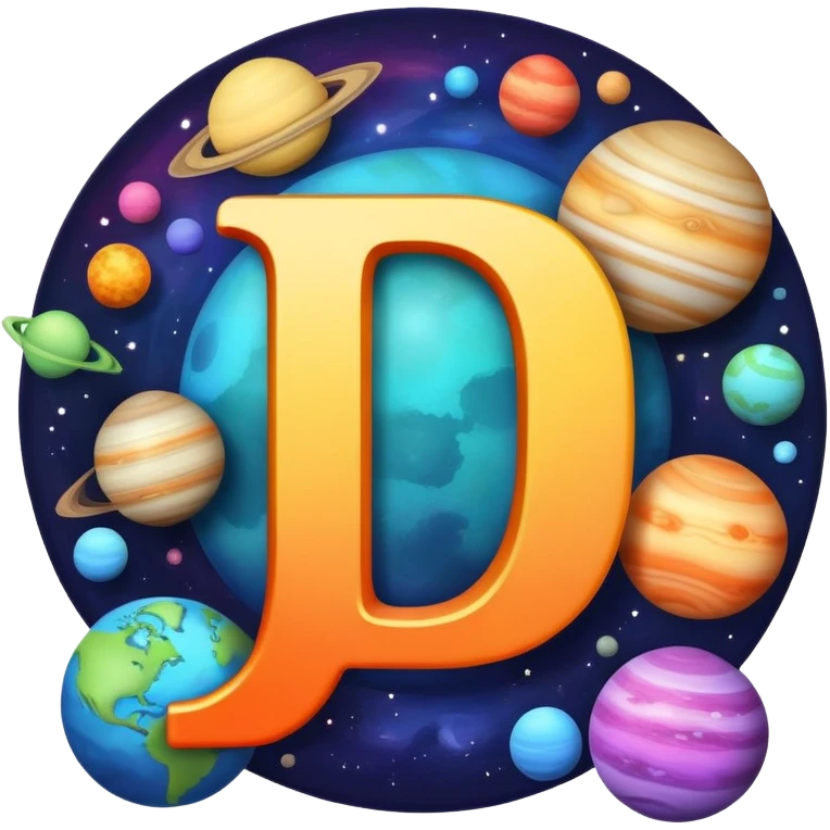 letter J with colorful planets orbiting around it emoji