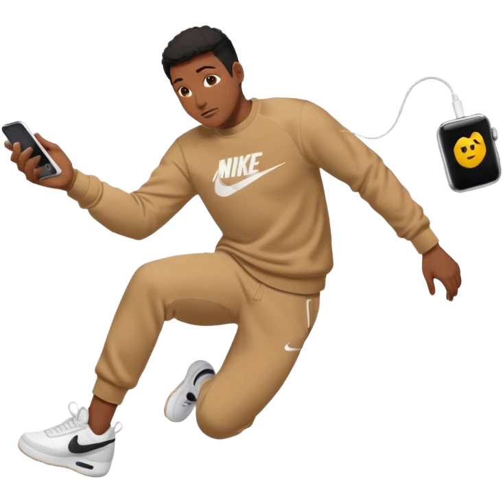 un emoji (qui ressemble à un vrai emoji téléphone)de quelqu'un qui tombe (homme noir pull Nike)il a des airpods emoji