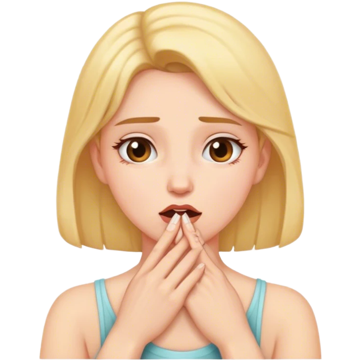 Woman with hands on throat emoji