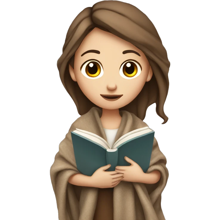 White girl brown hairwith blanket and book emoji