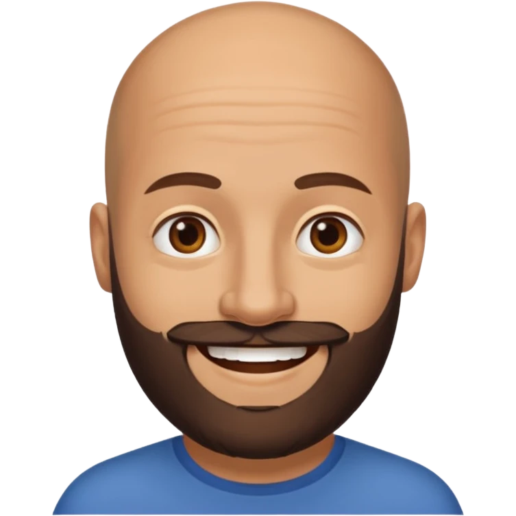 Dark brown medium length beard bald man,  emoji