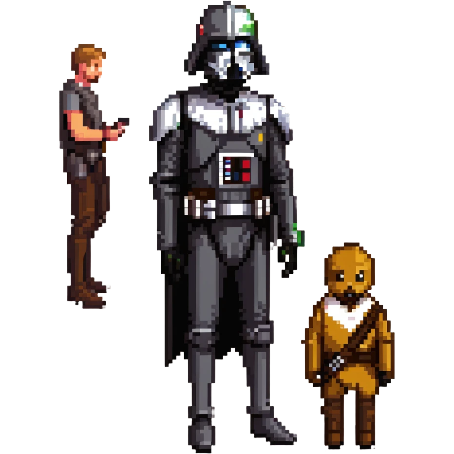 Neger meeting Ryan Gosling in a Star Wars costume with simple background in pixel art style emoji