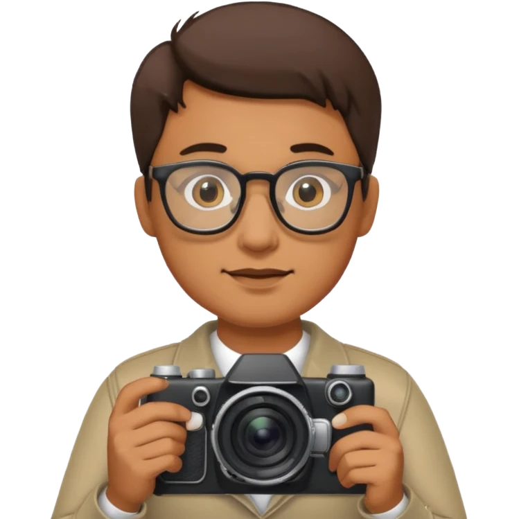 A man with glasses holding a camera emoji
