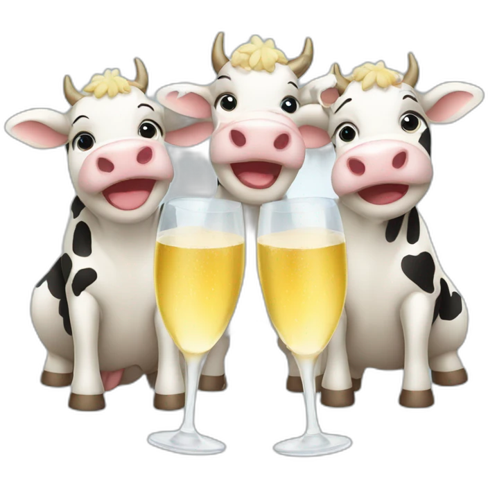 Three cute cows drinking champagne emoji