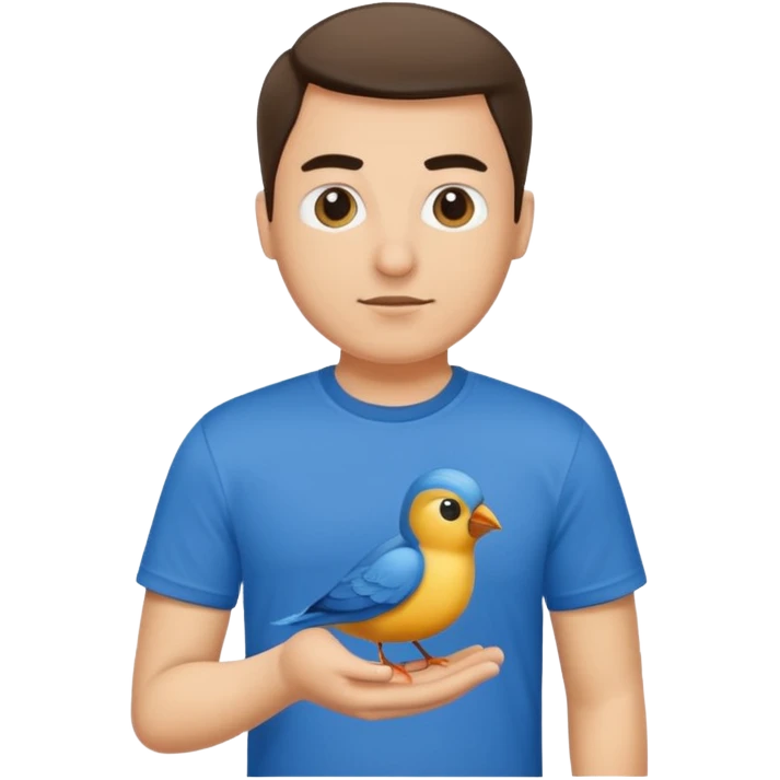 blue tshirt man with bird emoji