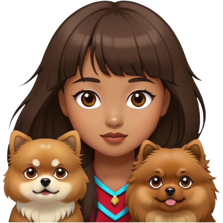 filipino girl with bangs and a brown pomeranian and a tibetan spaniel  emoji