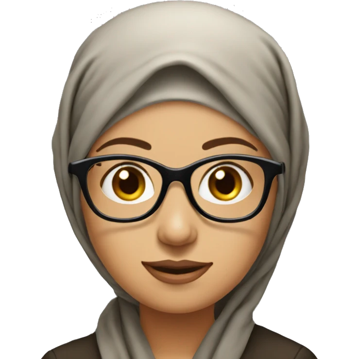 Create a photo of a woman with a headscarf and glasses. The woman's clothes should be black emoji