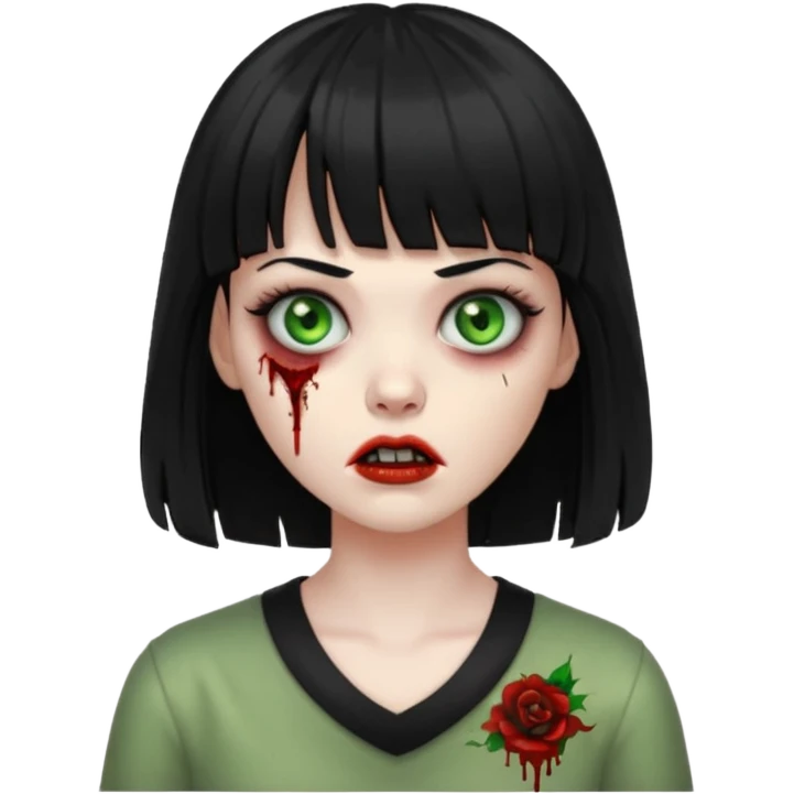 Zombie woman with bangs and black hair emoji