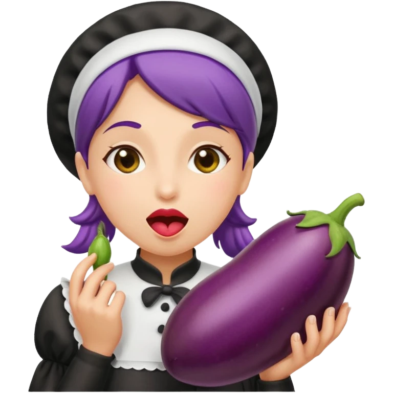 A women maid licking a wet eggplant emoji