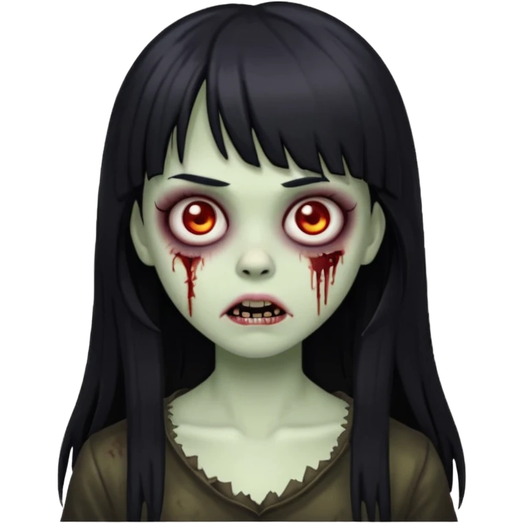 scary zombie girl with black long hair and bangs emoji