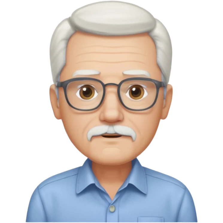 old guy, swept back white hair with no part, blocky face, rectangle frame glasses, goatee, no moustache emoji