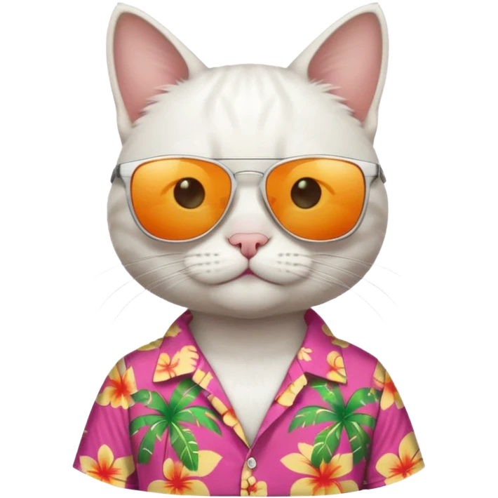 white Cat – relaxed with sunglasses and bright aloha shirt emoji
