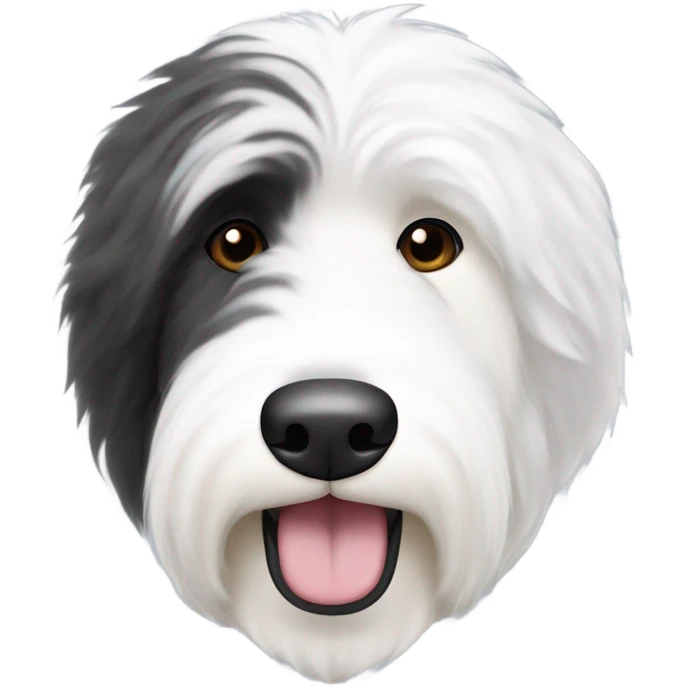 Old English sheepdog face with the right half of his face white and the left half of his face black. White around the mouth and nose emoji