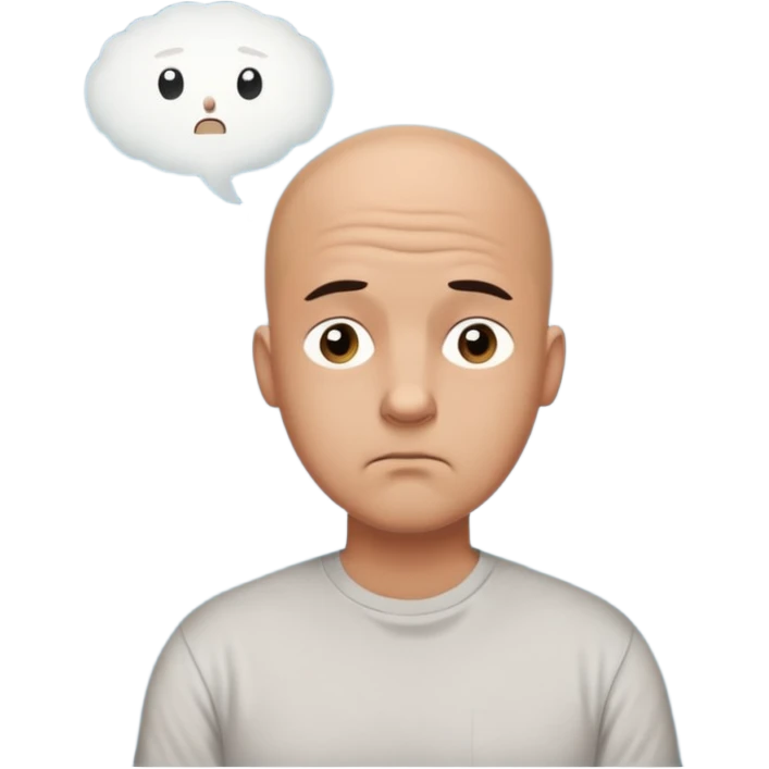 bald man with t-shirt doubting face with thought bubble emoji
