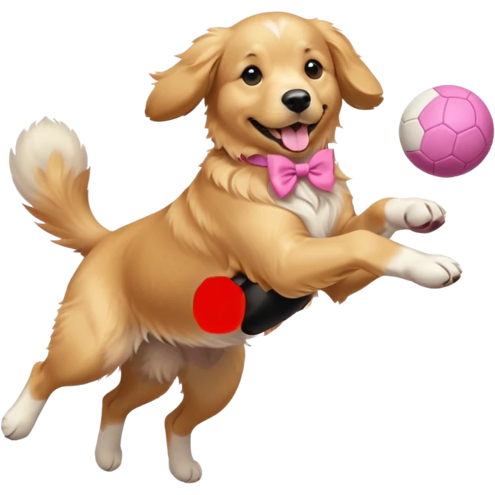 girly dog with a pink bow jumping in the air to catch a ball emoji