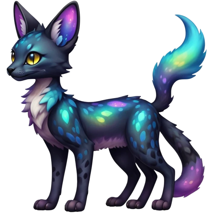 Cute Kawaii Epic Colorful Dark Black Iridescent Nebula Sergal-Serval-Vernid full body emoji