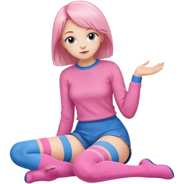 Cute girl thigh high socks sitting legs out pink and blue clothes emoji