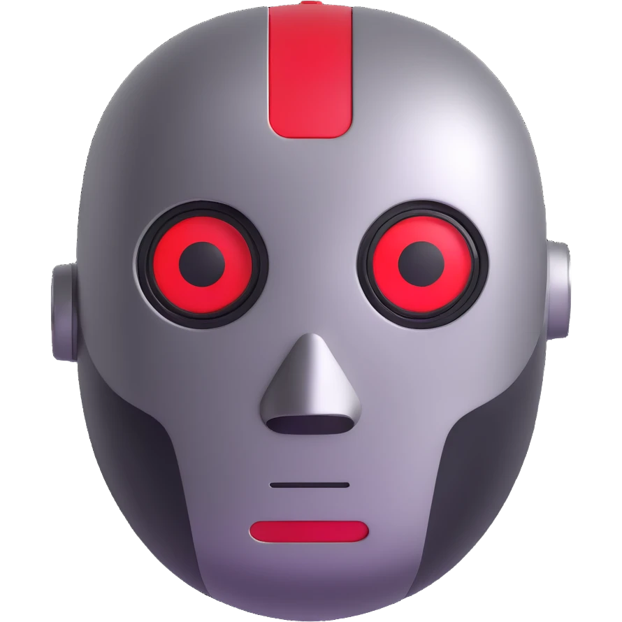 polished minimalistic perfectly round steel robot face with a red line instead of eyes, simple clean design emoji