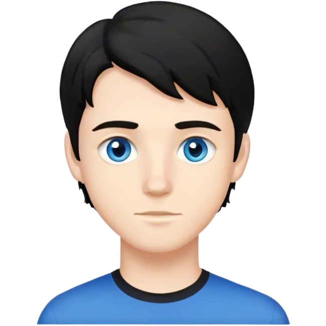 17-year-old white man with blue eyes, medium length slightly wavy black hair emoji