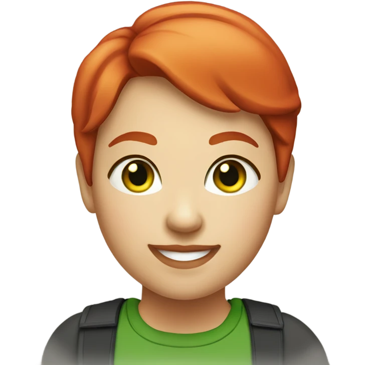 smiling red short haired chubby female with green eyes emoji