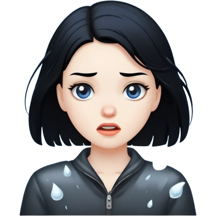 Girl with black hair getting hit by hail emoji