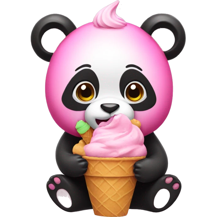 Pink panda eating ice cream emoji