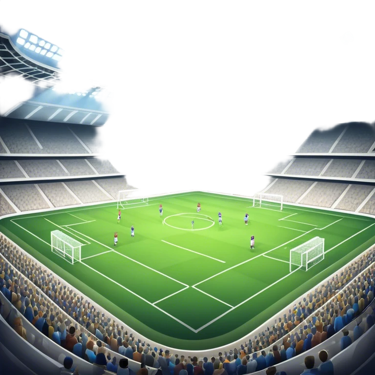 An icon featuring a large stadium with a football match in progress, players in action on the field, and a cheering crowd in the stands. Bright floodlights illuminate the pitch, creating an intense atmosphere of competition. The transparent background highlights the thrill of live sports events. emoji