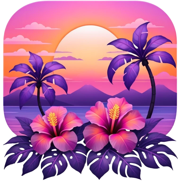 Iridescent tropical exotic beautiful pretty Purple pink and orange gradient hibiscuses sunset sunrise full scenery aesthetic deco emoji