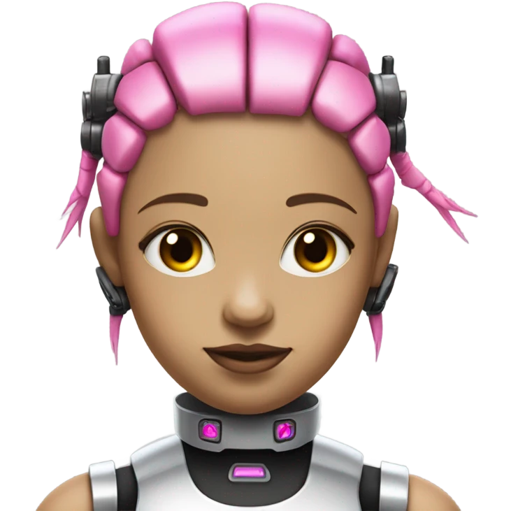 cyborg girl, pink hair, robot body, gynoid, twintails, cyberpunk, black collar, hair not braided emoji