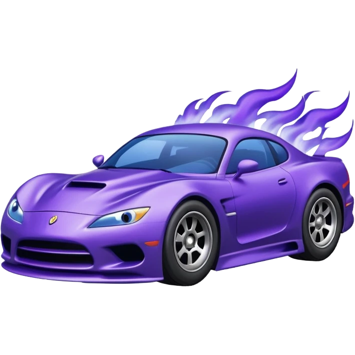 Purple car drifting with navy blue flames coming out of the rear tires. emoji