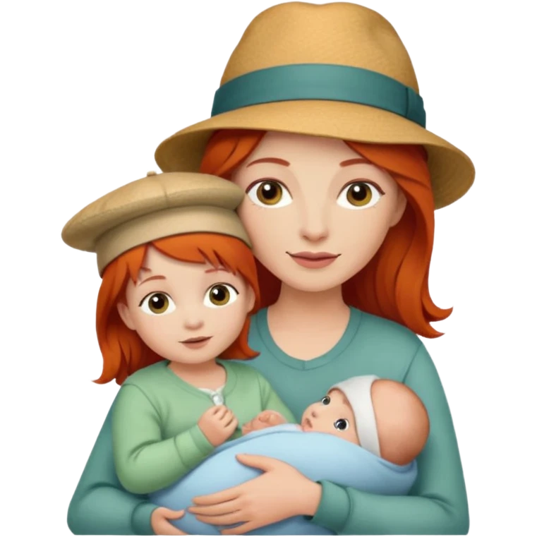 red haired Mother with Hats with her baby emoji
