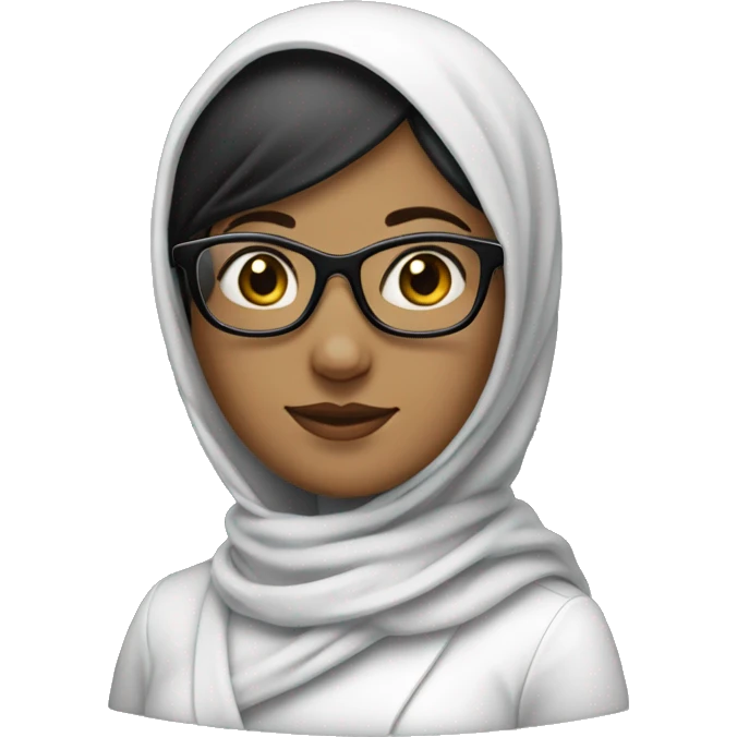 Create a photo of a woman with a headscarf and glasses. The woman's clothes should be black. The woman's headscarf should also be black. The headscarf on the character's head should be in black tones, not white. emoji
