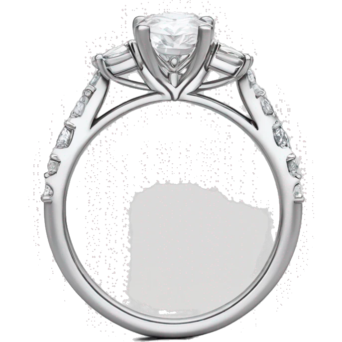 Oval center engagement ring with Marquise band in a white gold setting emoji