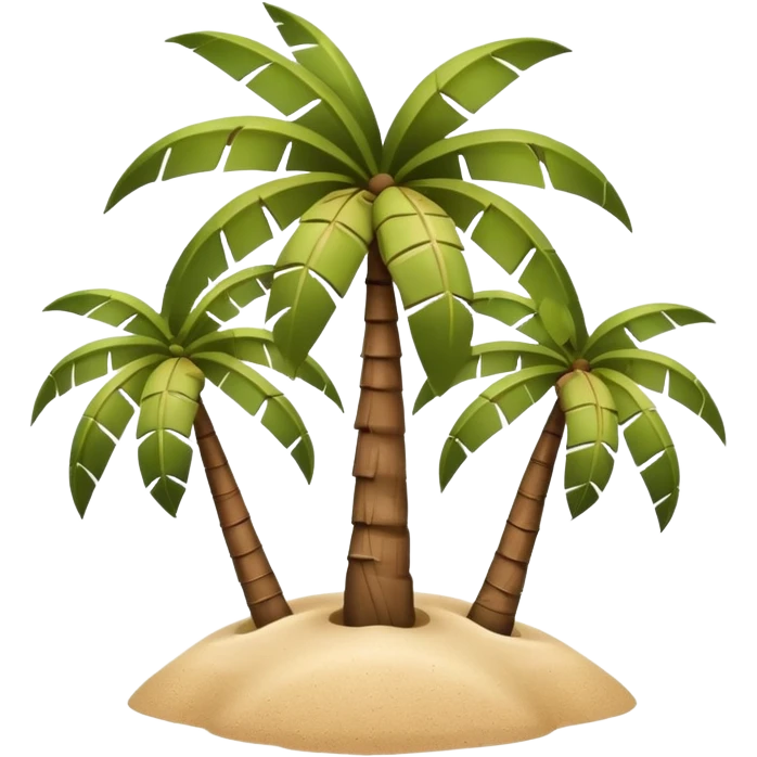 A 3D cartoon coconut palm tree with coconuts near the top and a sandy base, tropical light setting, Memoji-style realism. emoji