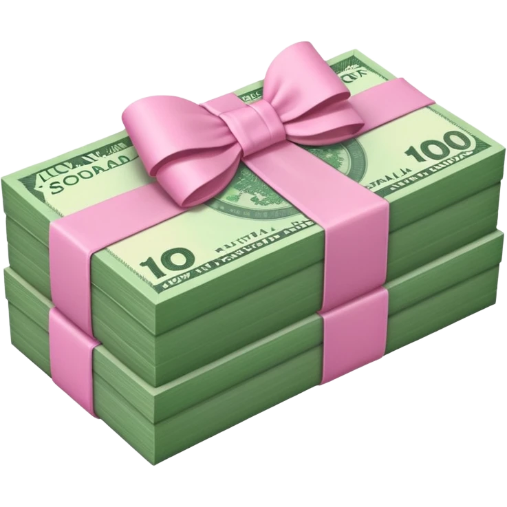 Forest Green Australian $100 long rectangle money notes stacked together and wrapped in a pink bow emoji