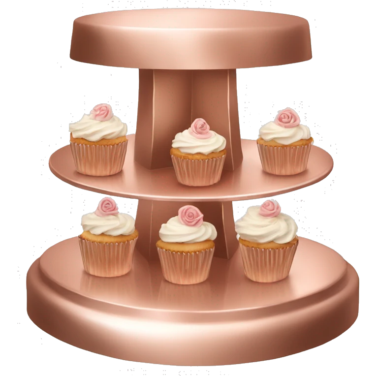 Realistic isolated empty rose gold cupcake stand. emoji