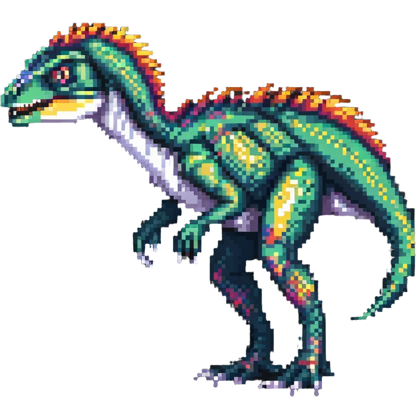 Colorful velociraptor with detailed scales and feathers emoji