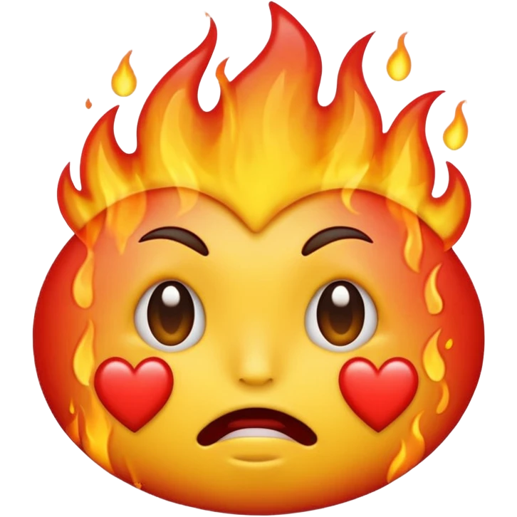 الايموجي الأصفر على شكلوش عيونه مدمعه و وراه نار و على فمه قلب احمر  emoji