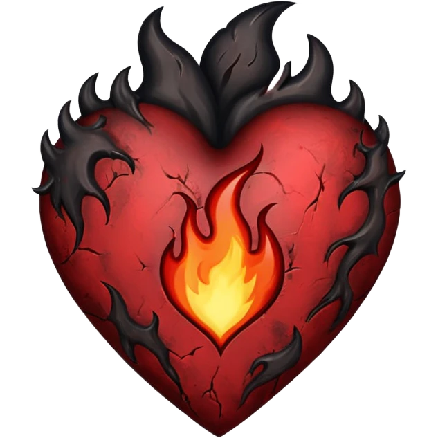 heart with a dark flame and grunge texture emoji
