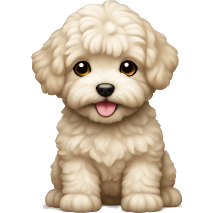 Puppy breed Maltipoo, color is light beige (crème), smiling  emoji