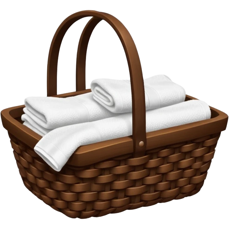 Dark brown basket rustic wood white towels emoji