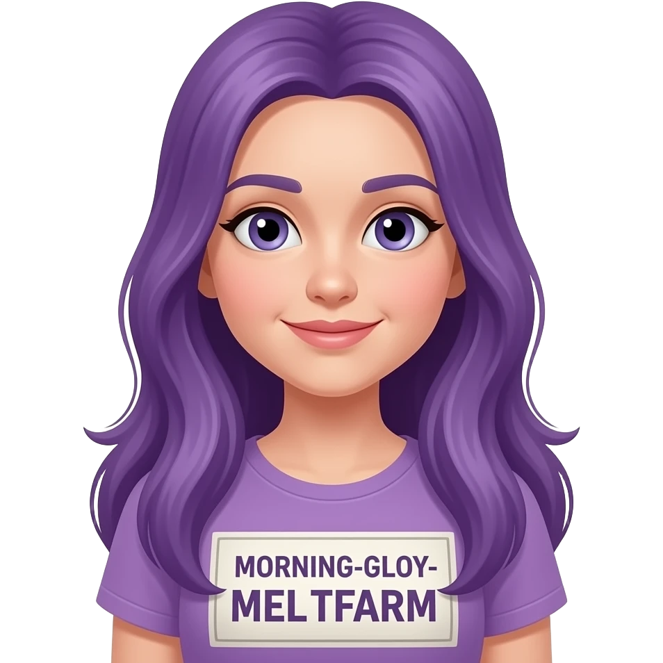 girl with long purple hair with a MORNING-GLORY-MELKFARM sign emoji