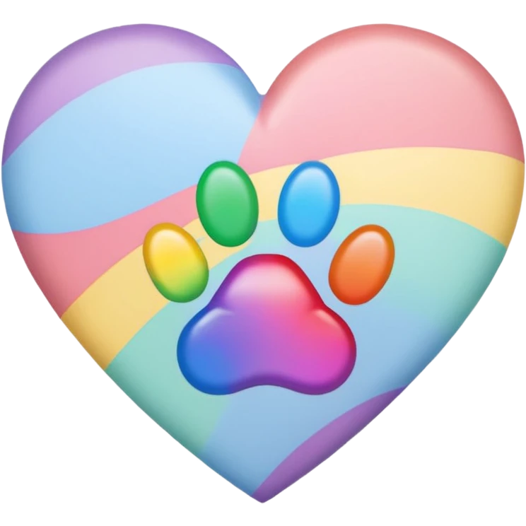 rainbow pride heart with a paw print on top, pastel color palette, no text emoji
