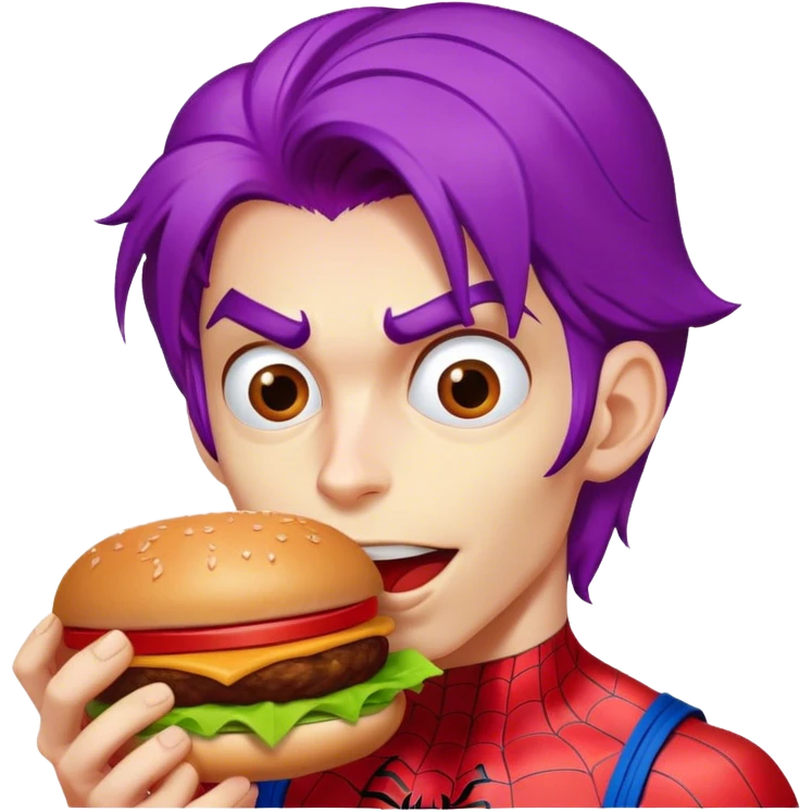 spider man eating burger puple hair emoji