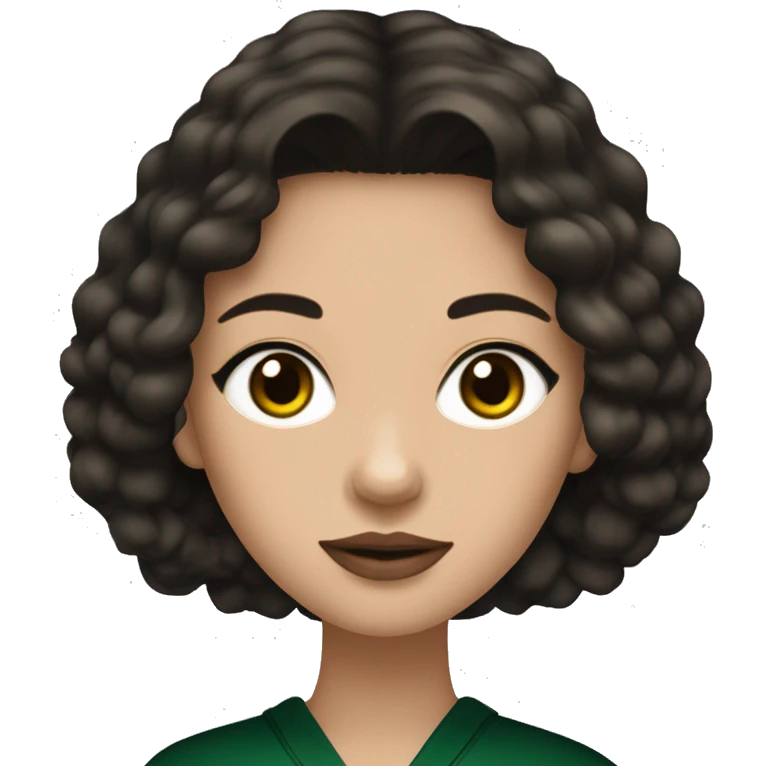 A girl with medium skin tone, dark brown shoulder length wavy hair, dark brown eyes, black nails, dark green sweater, black nails, eating sushi with chopsticks emoji